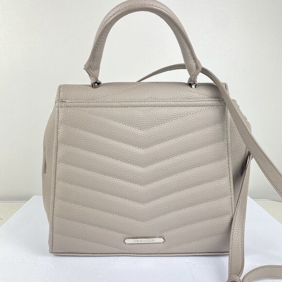 Steve Madden Crossbody Purse Chevron Vegan Leather Light Gray Career Work Bag - Picture 4 of 7